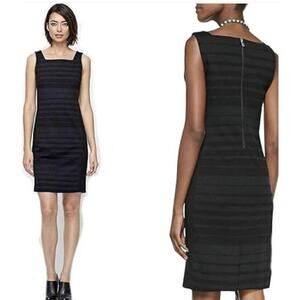 Eileen Fisher Square Neck Ponte Sheath Dress Size 14 Charcoal Black Striped